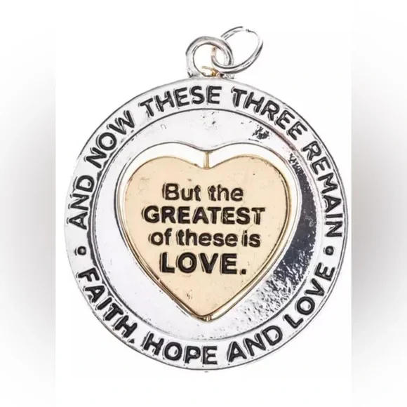 Faith, Hope, Love Spinning Heart Pendant Necklace - Picture 4 of 5